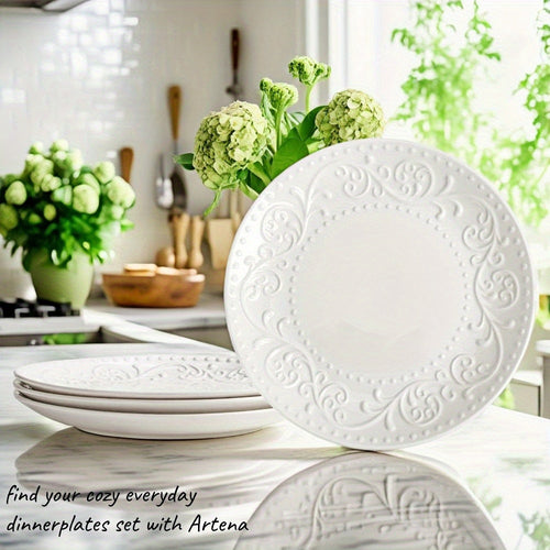 Artena 4Piece Embossed Porcelain Dinner Plate Set