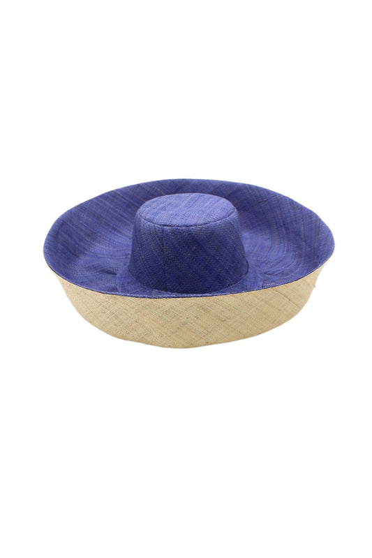 Monica 7" Wide Brim Two Tone Packable Straw Sun Hat