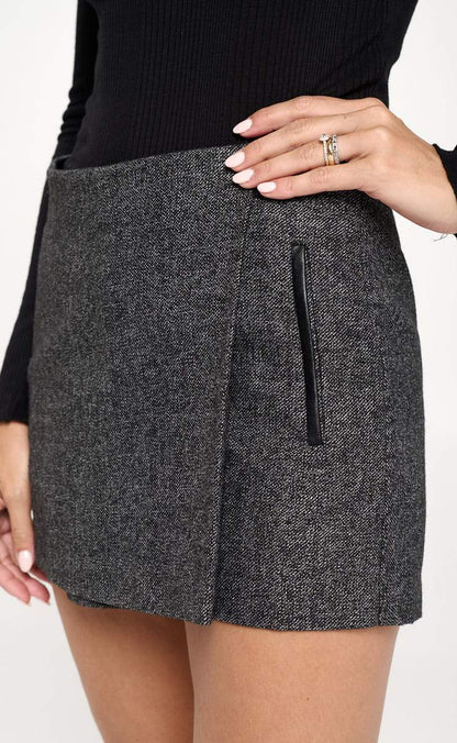Asymmetrical Wrap Mini Skort with Faux Leather Trim | Apparel | Kitchen + Metal