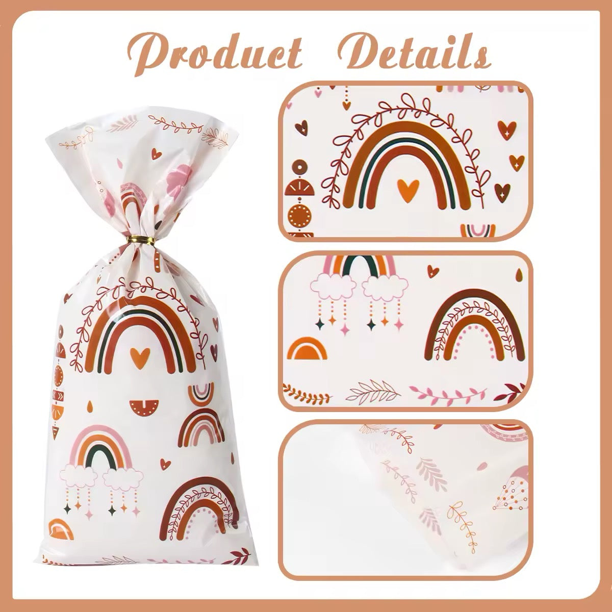 Boho Party Favor Bags for Adults - Rainbow Gift Wrap 10-Pack
