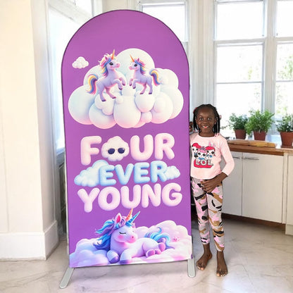 Four Ever Young Fabric Arch Cover - 4th Birthday Party Decor