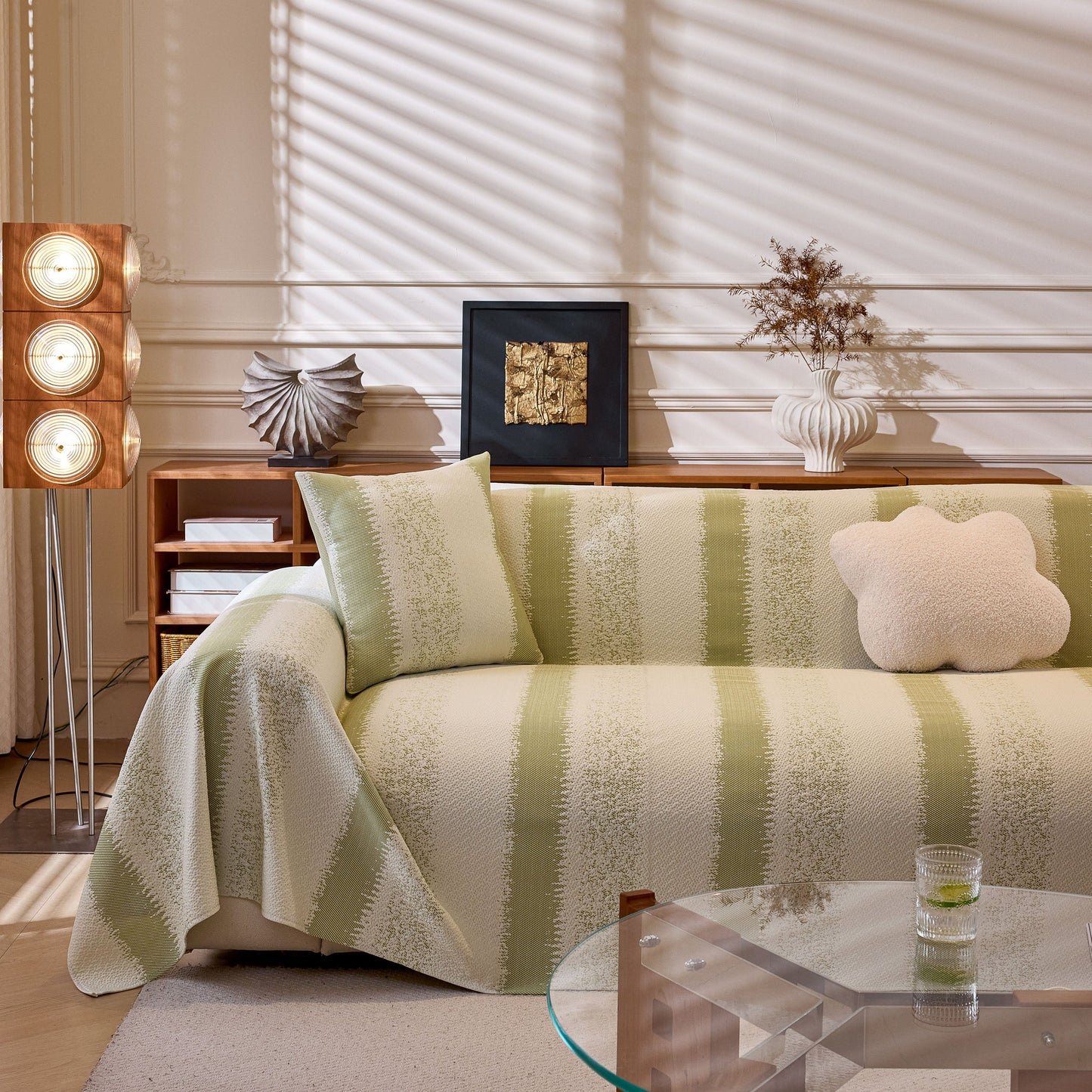 Modern Striped Couch Protector Blanket, Furniture Slipcover for L Shaped Sectionals