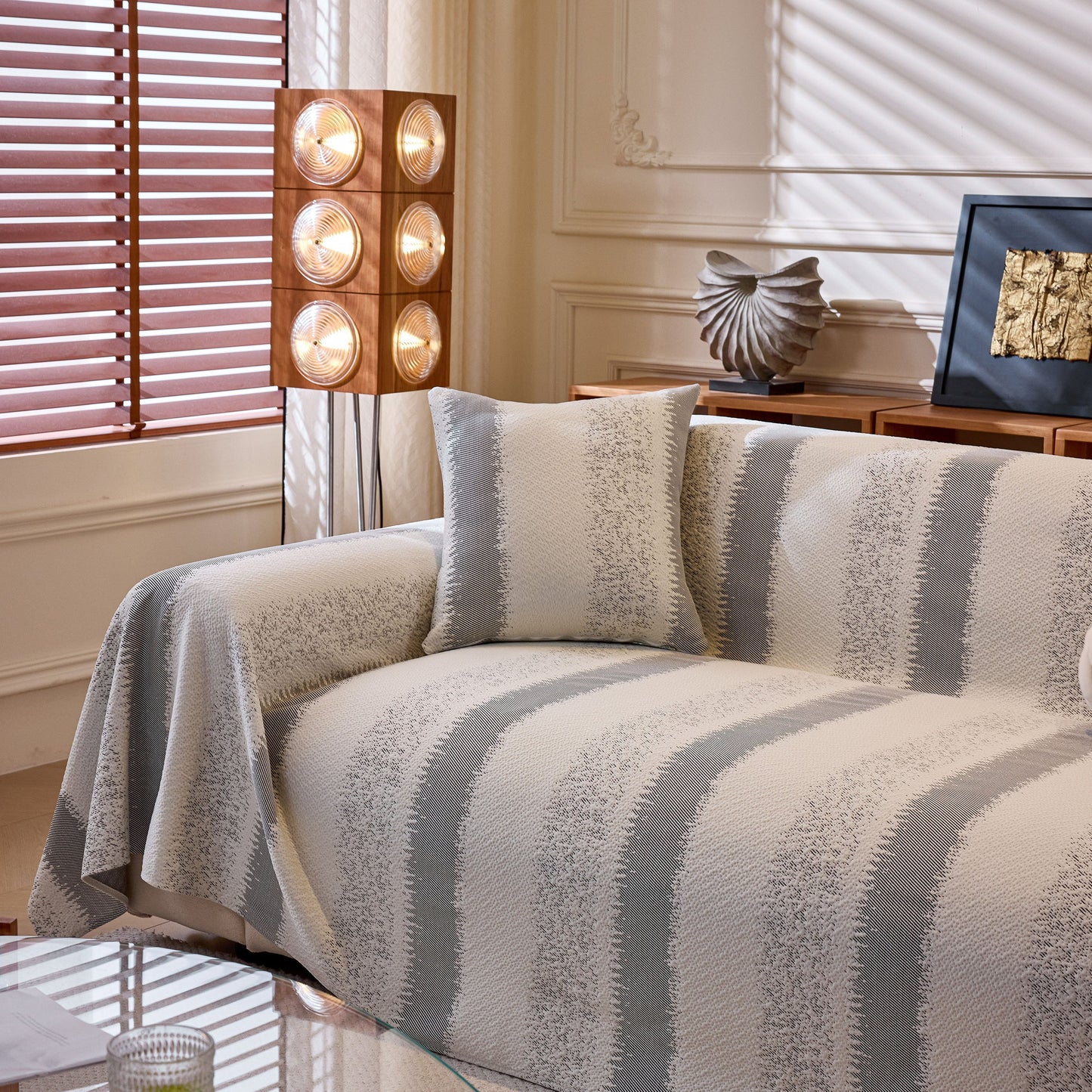 Modern Striped Couch Protector Blanket, Furniture Slipcover for L Shaped Sectionals