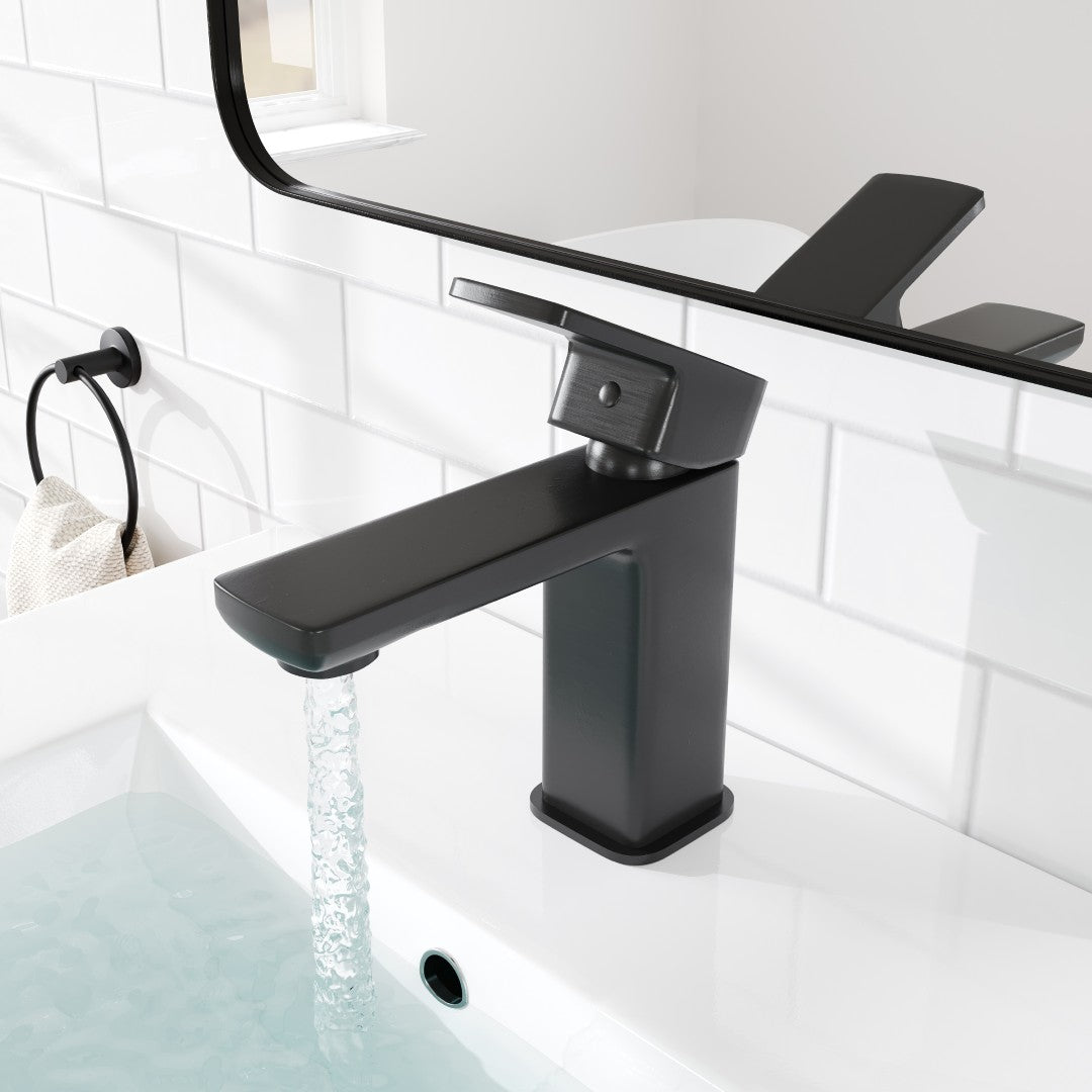 Eviva Lux Single-Handle Waterfall Single-Hole Bathroom Faucet with Deckplate Included in Matte Black