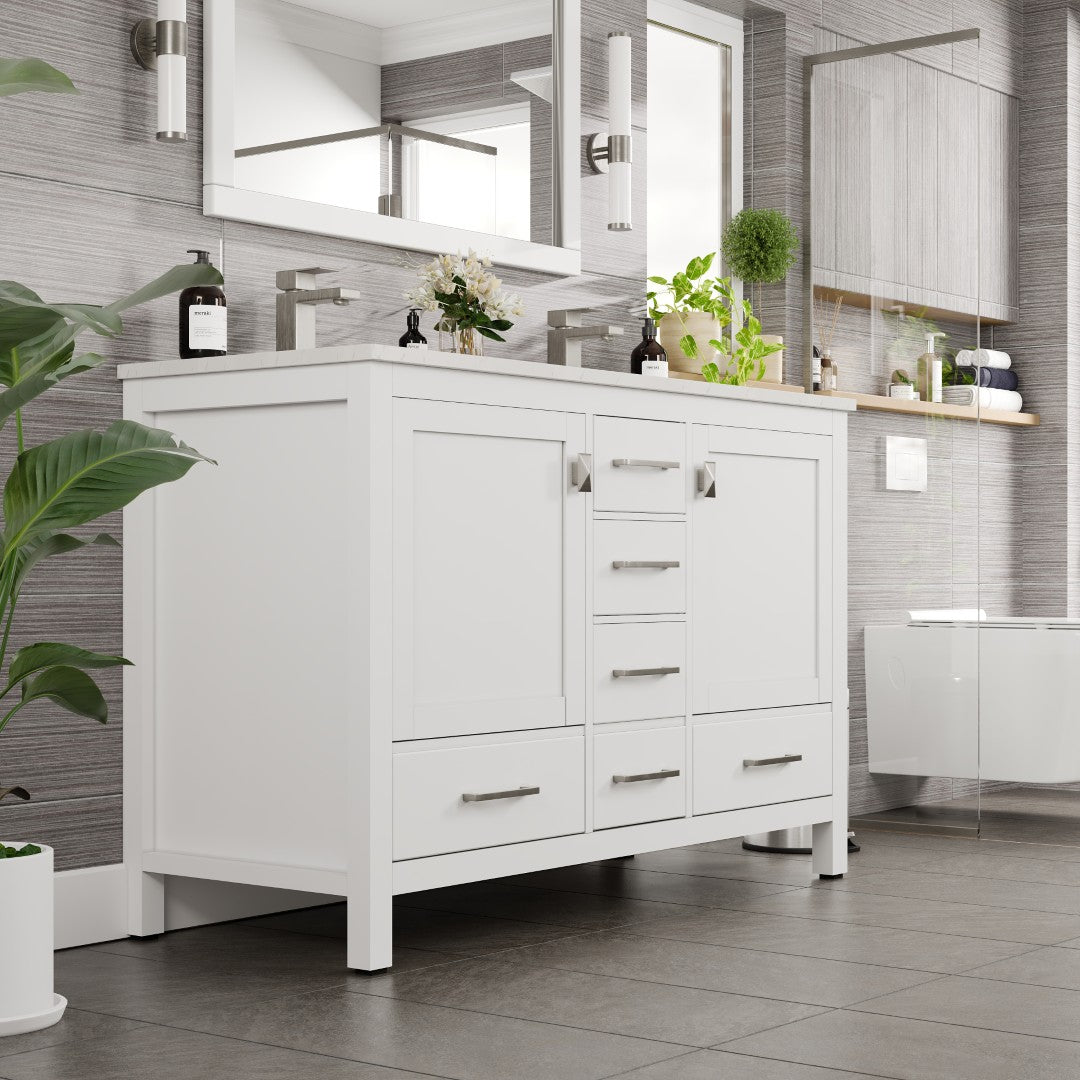 Eviva London Bath Vanity with Carrara Quartz Top and Undermount Porcelain Sink (20"-60")