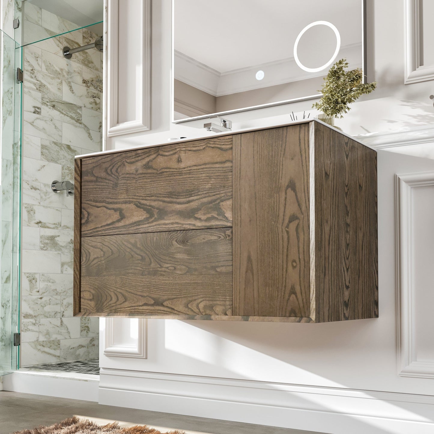 Eviva Ciocco Wall Mount Bath Vanity with Solid Surface Top and Integrated Sink
