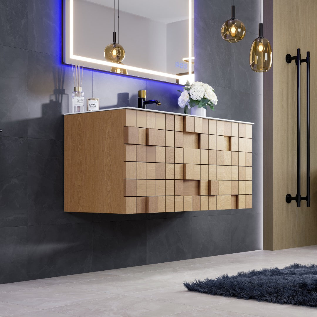 Eviva Mosaic Wall Mount Bath Vanity with Solid Surface Top and Integrated Sink (33"-49")