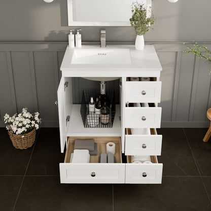 Eviva Happy Bath Vanity with Carrara Quartz Top and Undermount Porcelain Sink (24"-30")