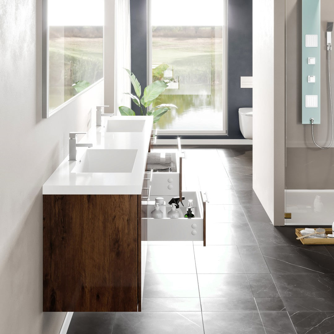 Eviva Lumina Wall Mount Bath Vanity with Acrylic Top and Integrated Sinks