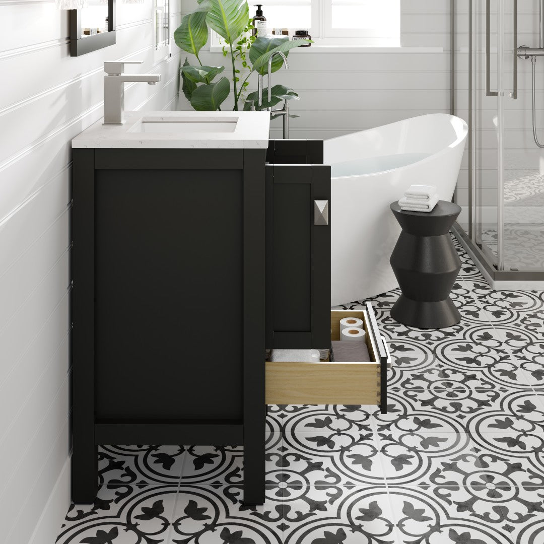 Eviva London Bath Vanity with Carrara Quartz Top and Undermount Porcelain Sink (20"-60")