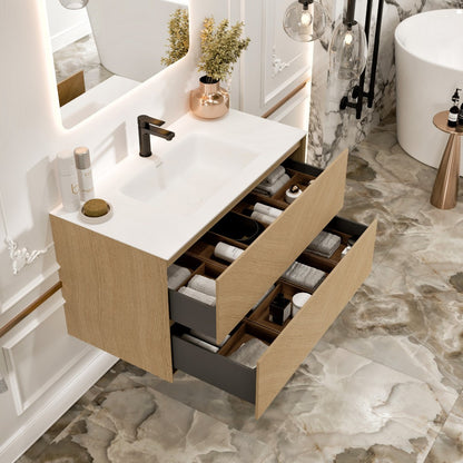 Eviva Lotus Wall Mount Bath Vanity with Solid Surface Top and Integrated Sink (30"-71")