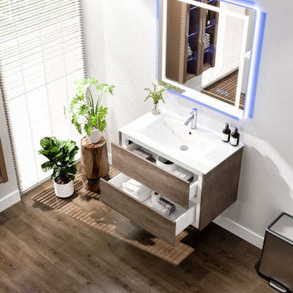 Eviva Luna Wall Mount Bath Vanity with Porcelain Top and Integrated Sink (24"-32")