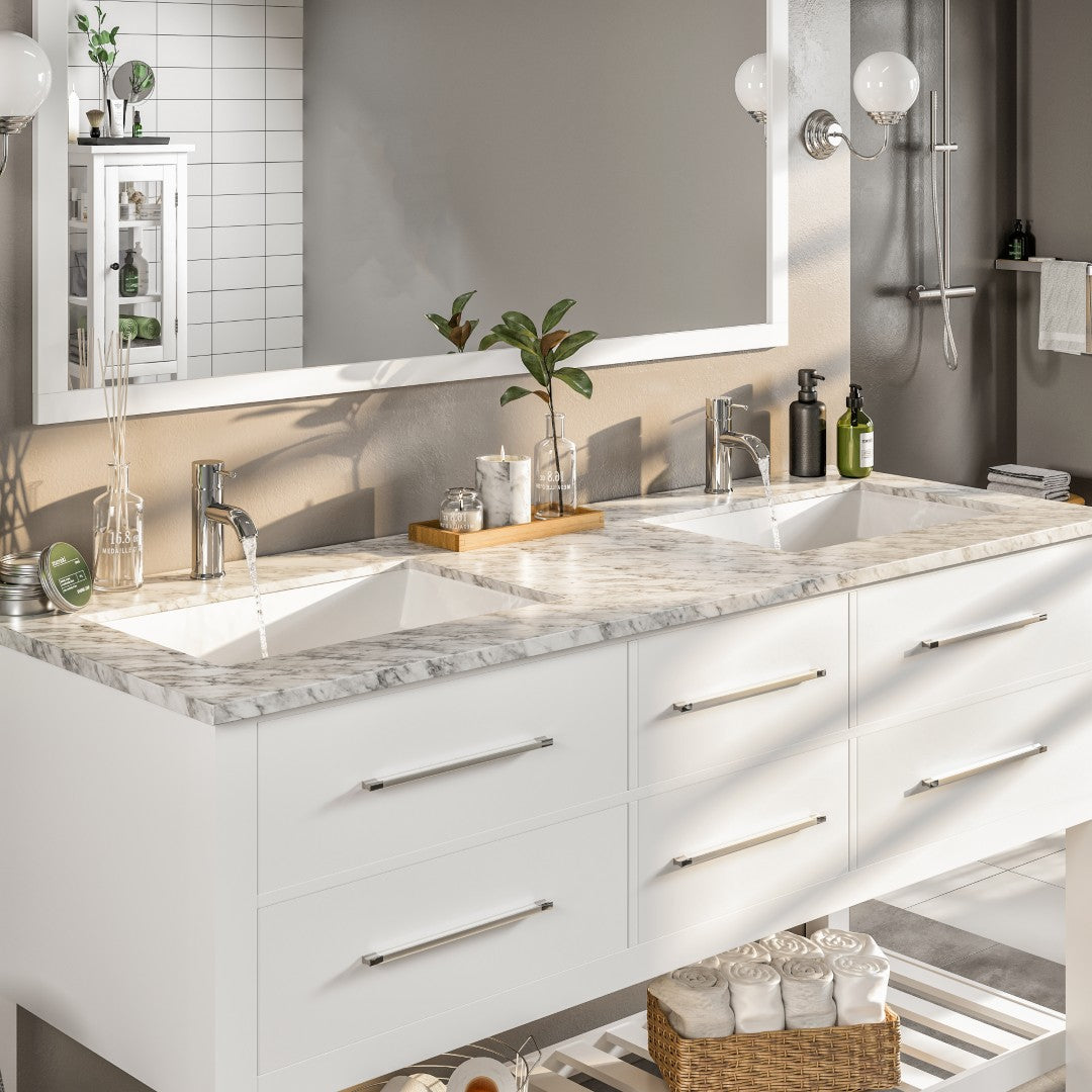 Eviva Natalie Bath Vanity with Carrara Marble Top and Undermount Porcelain Sinks