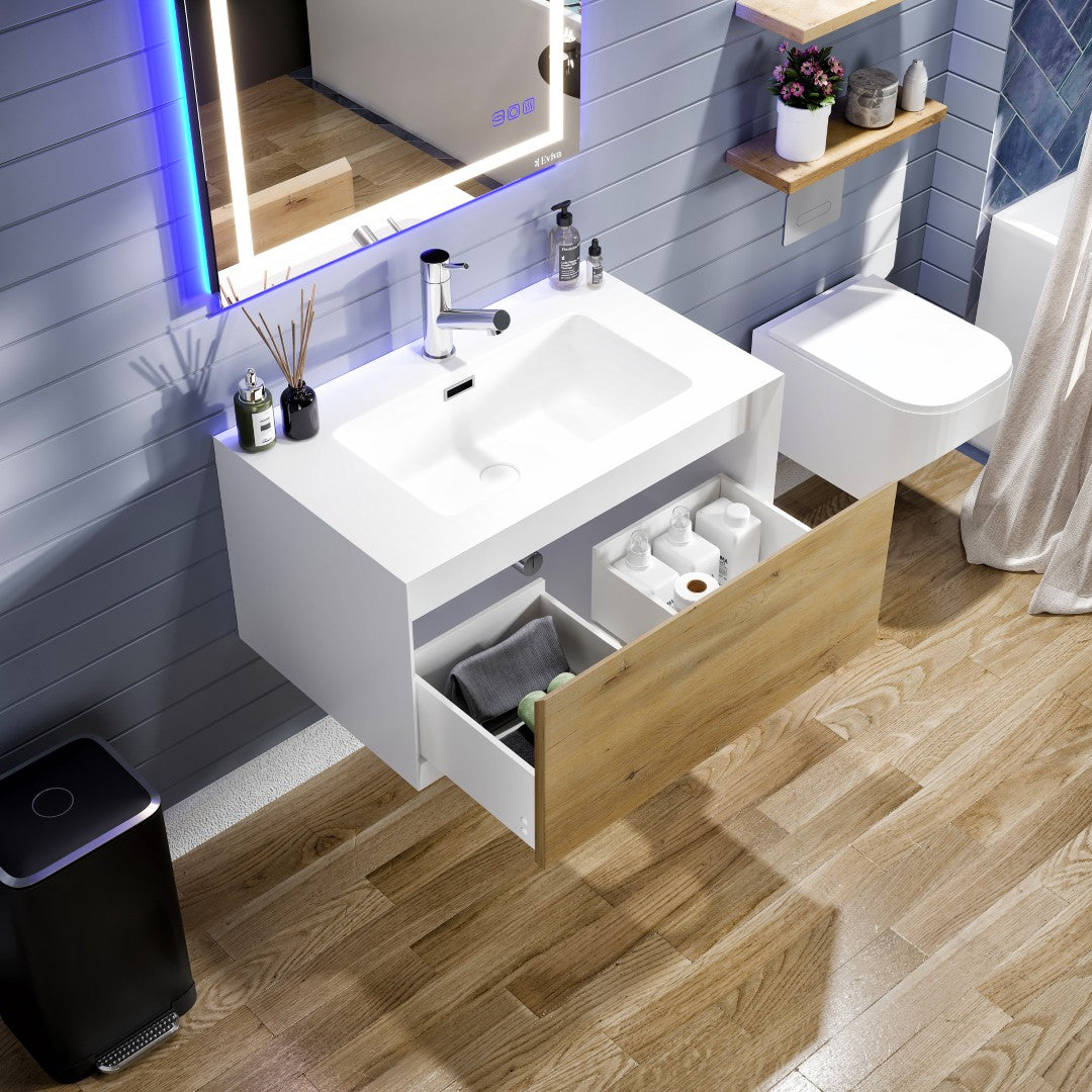 Eviva Venice Wall Mount Bath Vanity with Acrylic Top and Integrated Sink