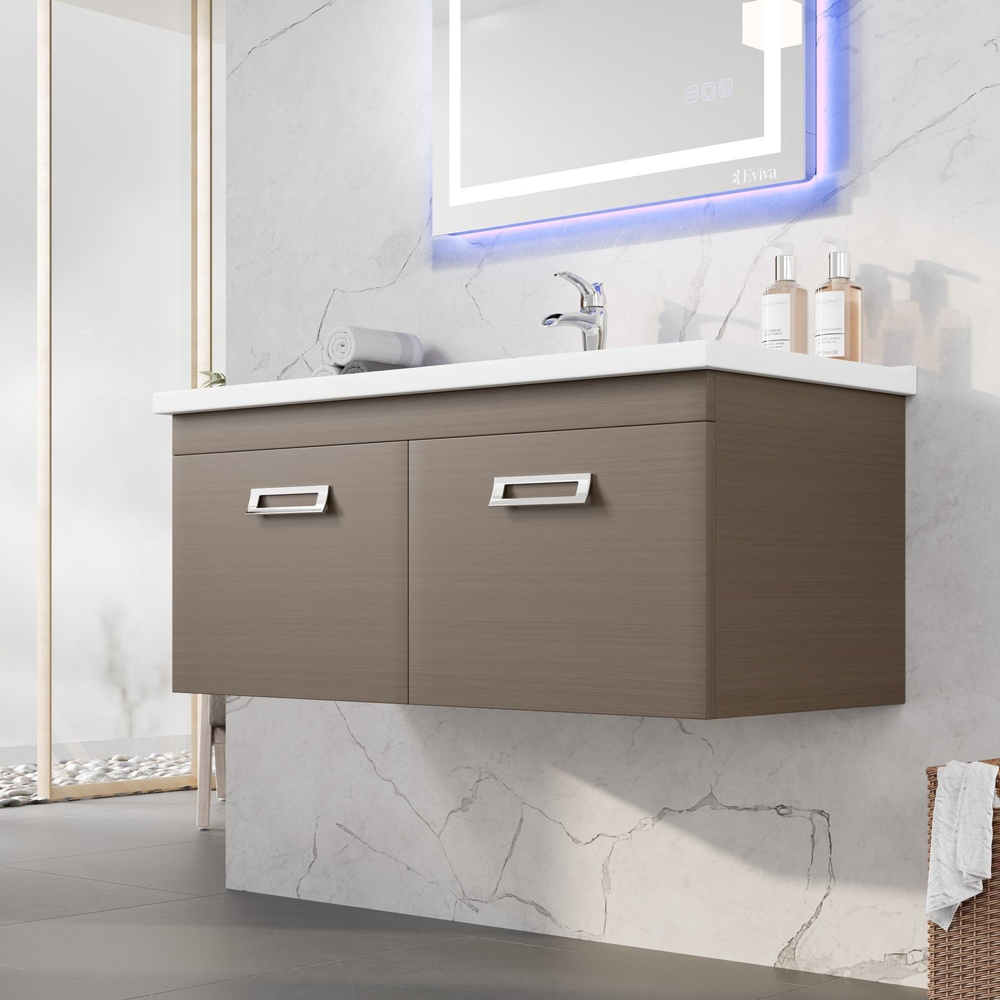 Eviva Orleans Wall Mount Bath Vanity with Porcelain Top and Integrated Sink