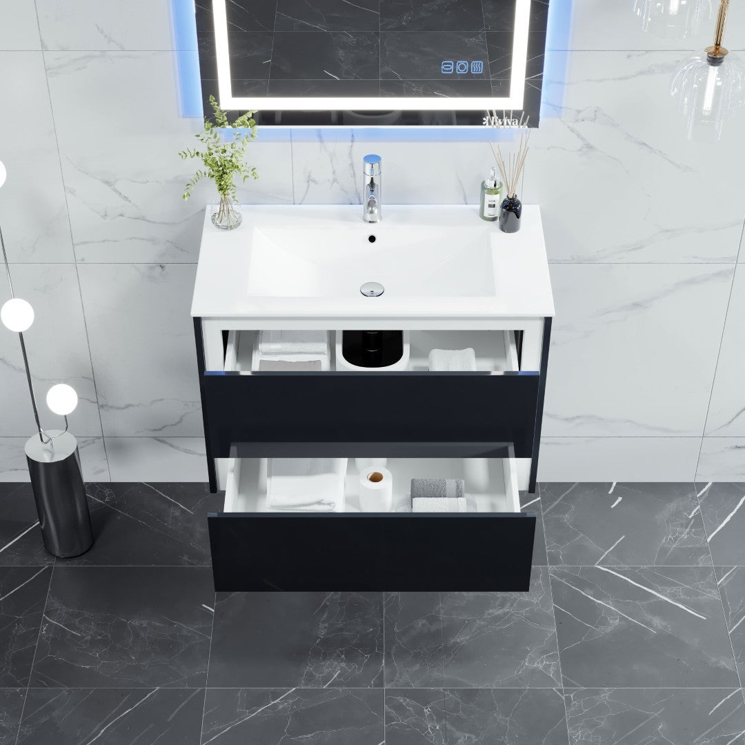 Eviva Luna Wall Mount Bath Vanity with Porcelain Top and Integrated Sink (24"-32")