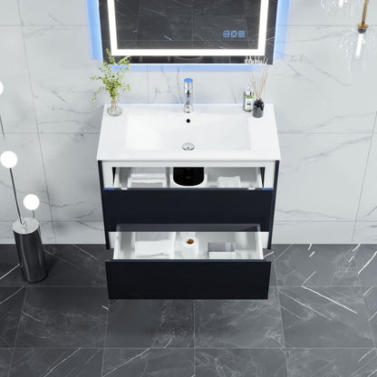 Eviva Luna Wall Mount Bath Vanity with Porcelain Top and Integrated Sink (24"-32")