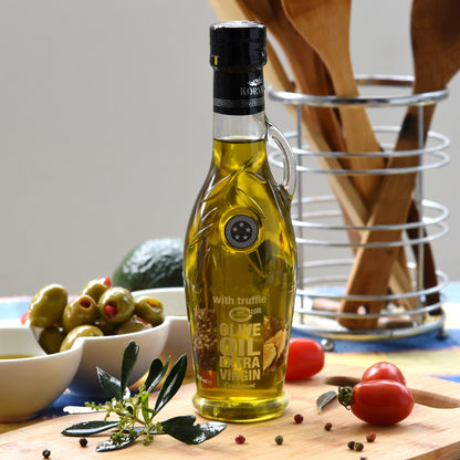 KORVEL Greek Olive Oil Set, 4 x 8.45 fl oz – Herbs, Chili, Truffle, Classic EVOO