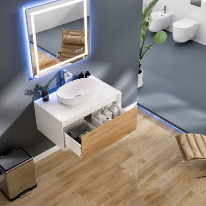 Eviva Santa Monica Wall Mount Bath Vanity with Acrylic Top and Vessel Solid Surface Sink (30"-36")