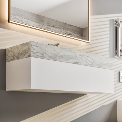Eviva Fritti Wall Mount Bath Vanity with Carrara Marble Top and Integrated Sink