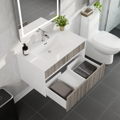 Eviva Ashy Wall Mount Bath Vanity with Acrylic Top and Integrated Sink