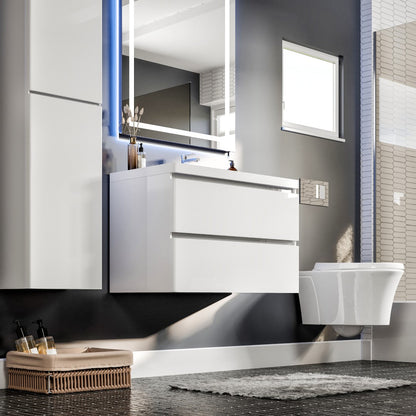 Eviva Glazzy Wall Mount Bath Vanity with Acrylic Top and Integrated Sink