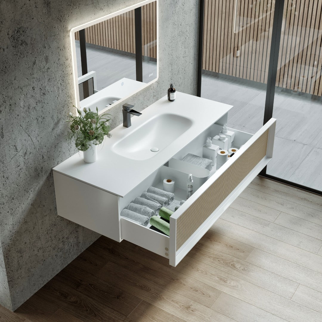 Eviva Nets Wall Mount Bath Vanity with Solid Surface Top and Integrated Sink (32"-44")