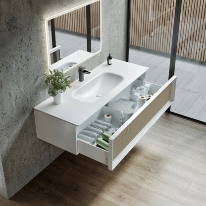 Eviva Nets Wall Mount Bath Vanity with Solid Surface Top and Integrated Sink (32"-44")
