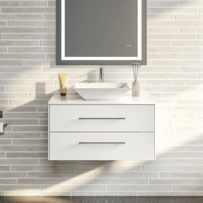 Eviva Wave Wall Mount Bath Vanity with White Quartz Top and Vessel Porcelain Sink (24"-72")