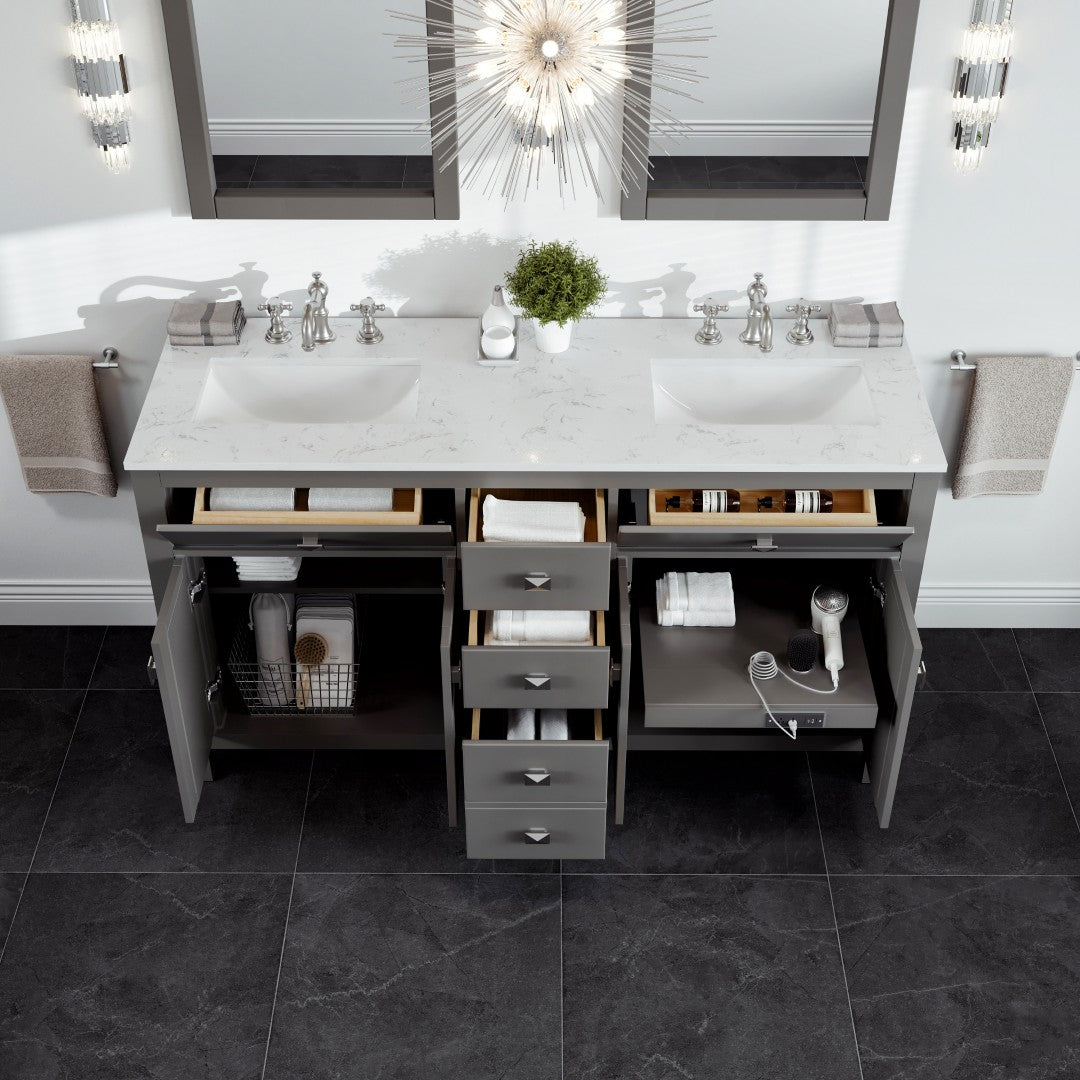 Eviva Artemis Bath Vanity with Engineered Stone Top & Undermount Porcelain Sink (42"-72")