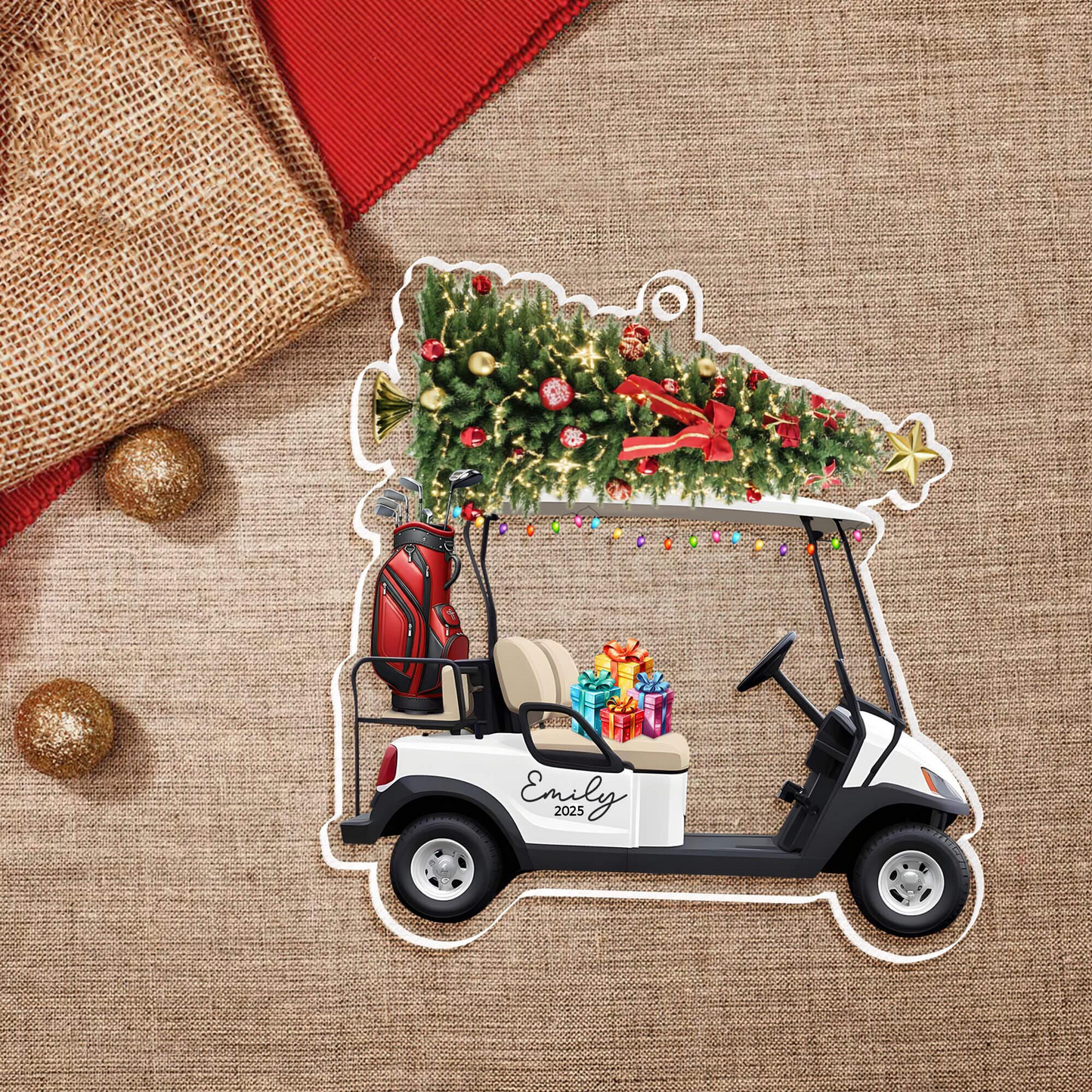 Golf Cart Christmas - Personalized Custom Shaped Acrylic Ornament - Christmas Gift For Golfers, Golf Lovers