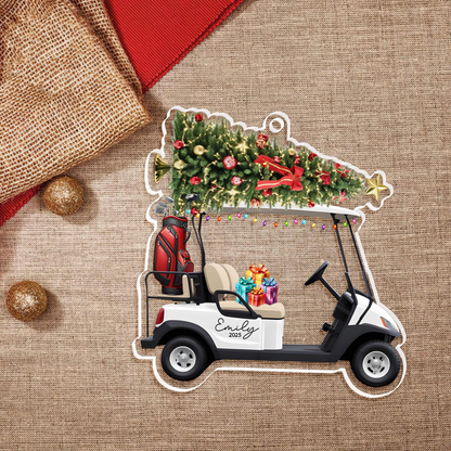 Golf Cart Christmas - Personalized Custom Shaped Acrylic Ornament - Christmas Gift For Golfers, Golf Lovers