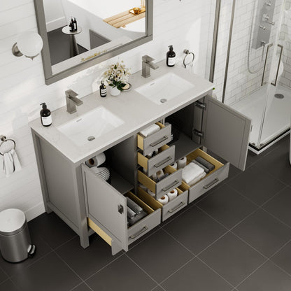Eviva London Bath Vanity with Carrara Quartz Top and Undermount Porcelain Sink (20"-60")