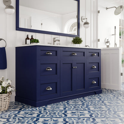 Eviva Epic Bath Vanity with Carrara Quartz Top and Undermount Porcelain Sinks (48"-100")