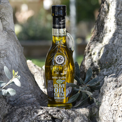 KORVEL Greek Extra Virgin Olive Oil with Truffle-flavored, Amphora 8.45 fl oz (250ml) - 6 pack