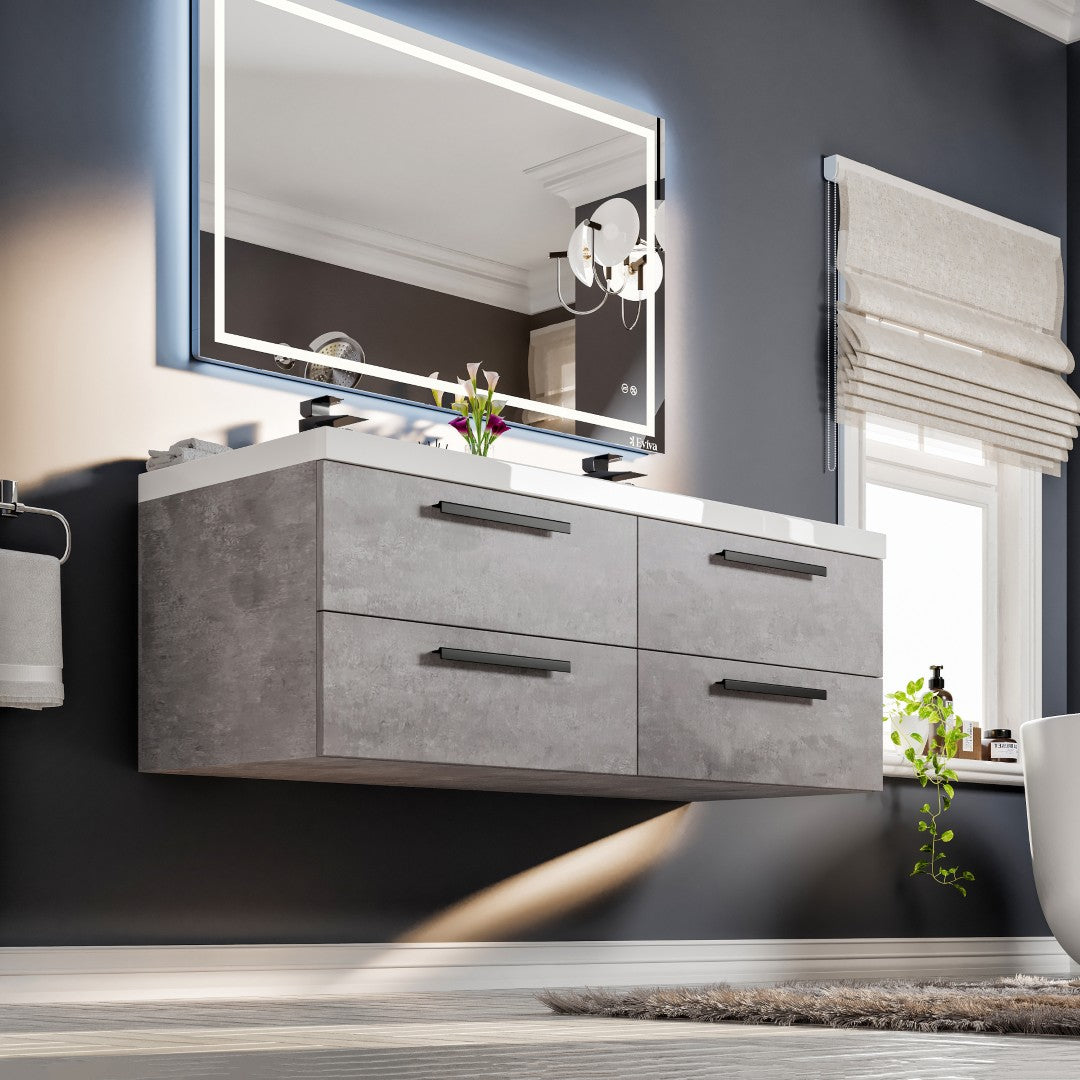 Eviva Surf Wall Mount Bath Vanity with Acrylic Top and Integrated Sink (36"-57")