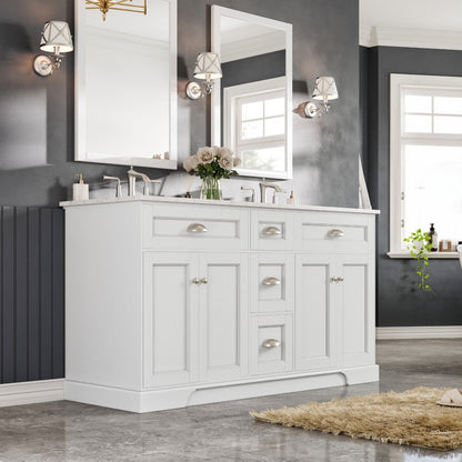 Eviva Epic Bath Vanity with Carrara Quartz Top and Undermount Porcelain Sinks (48"-100")
