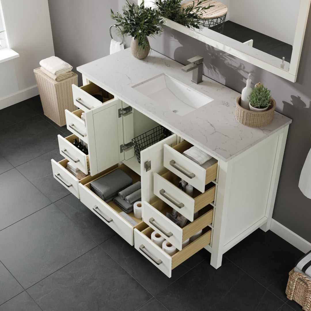 Eviva London Bath Vanity with Carrara Quartz Top and Undermount Porcelain Sink (20"-60")