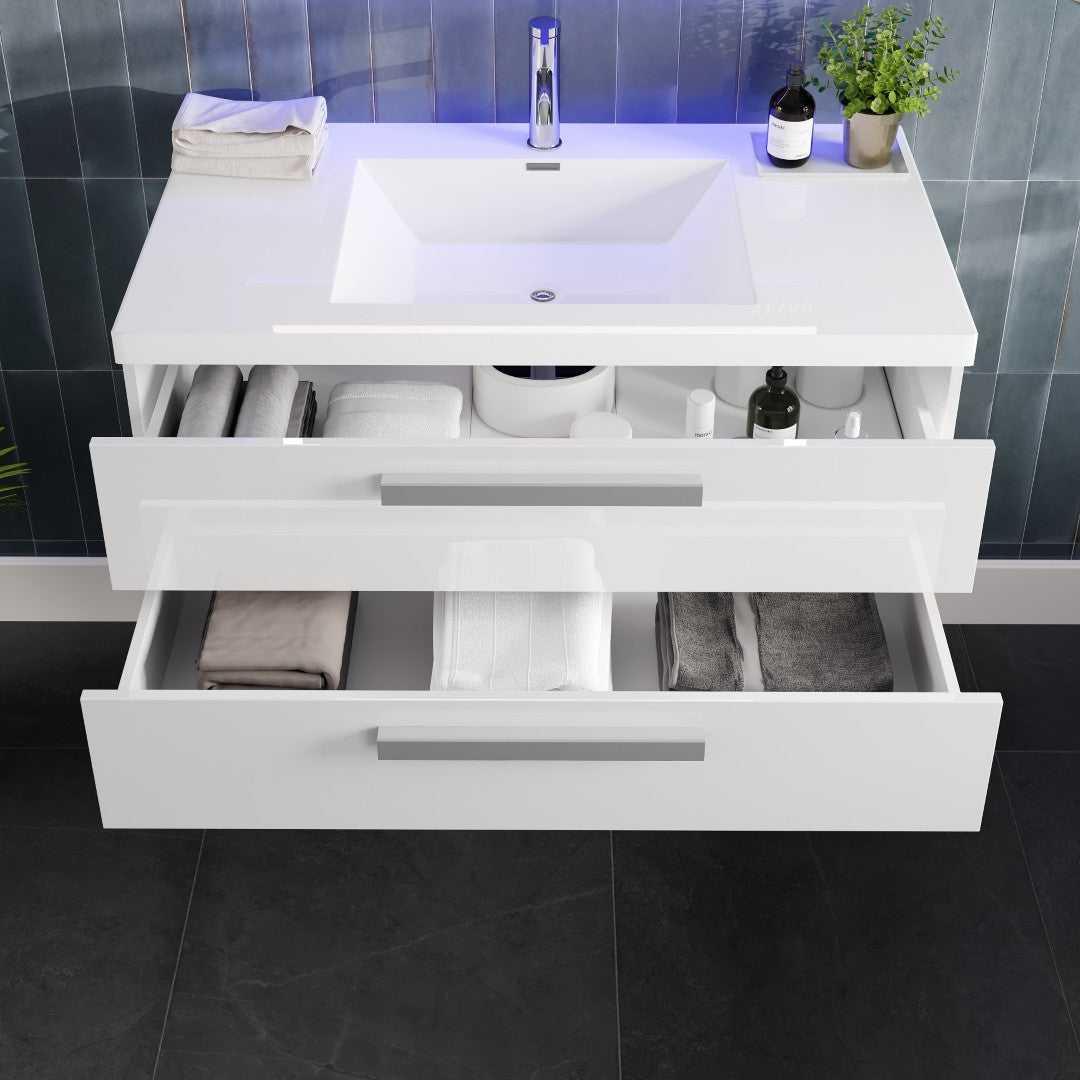 Eviva Surf Wall Mount Bath Vanity with Acrylic Top and Integrated Sink (36"-57")