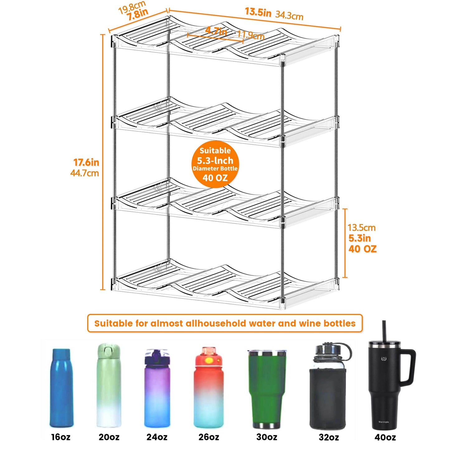 Multilayer Clear Stackable Water Bottle Organizer Rack for Kitchen Cabinets and Pantry