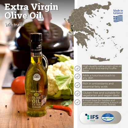 KORVEL Greek Extra Virgin Olive Oil with Truffle-flavored, Amphora 8.45 fl oz (250ml) - 2 pack