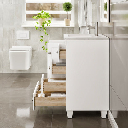 Eviva Happy Bath Vanity with Carrara Quartz Top and Undermount Porcelain Sink (24"-30")