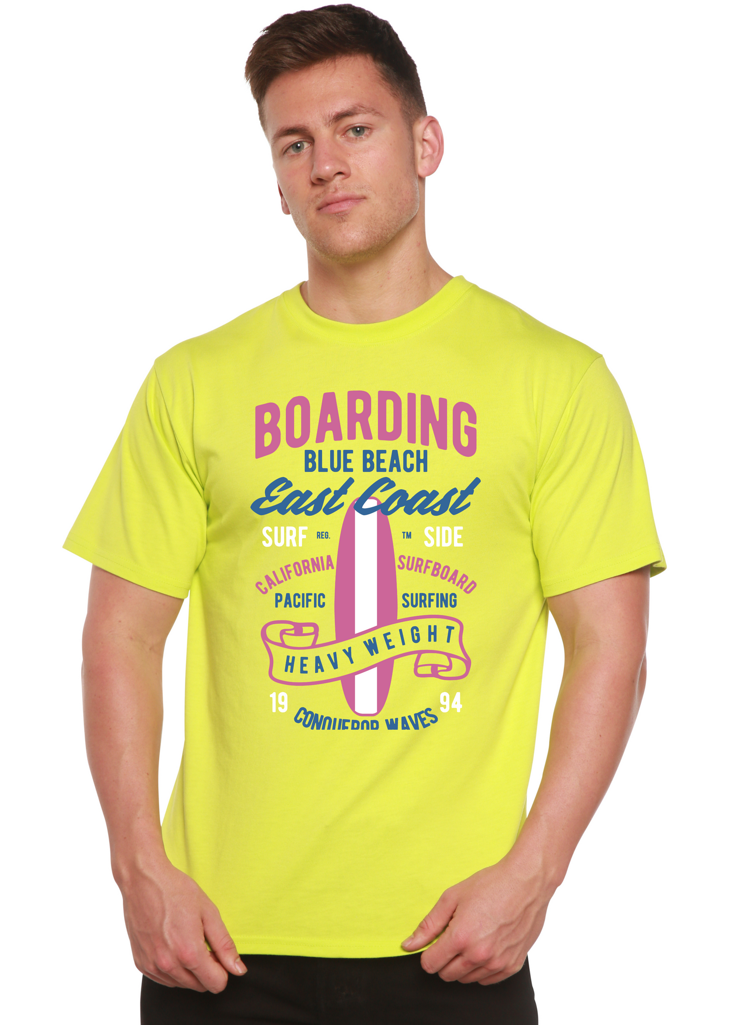 Boarding Blue Beach Men's Bamboo Viscose/Organic Cotton Short Sleeve Graphic T-Shirt