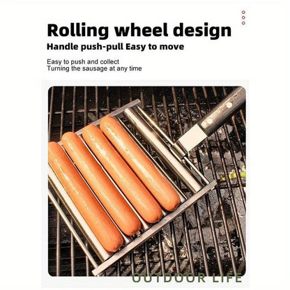 Stainless Steel Hot Dog Roller With Wooden Handle – BBQ Essential Tool