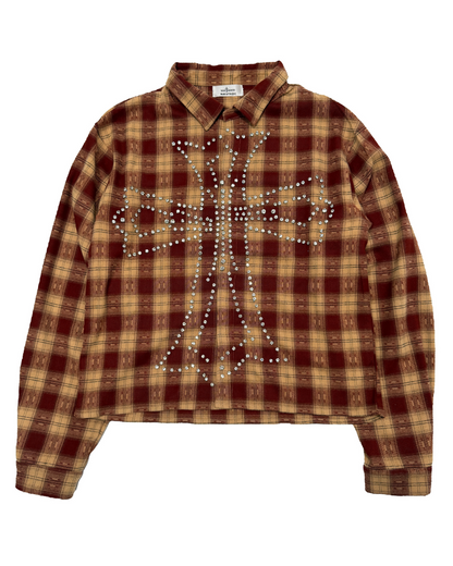 Rhinestone Cross Flannel (burgundy)
