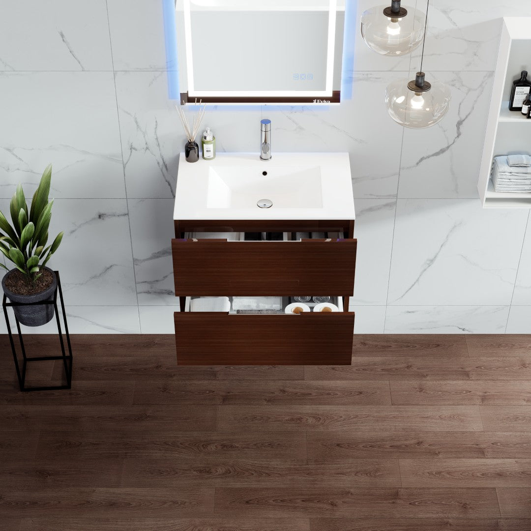 Eviva Galsaky Wall Mount Bath Vanity with Porcelain Top and Integrated Sink (24"-32")