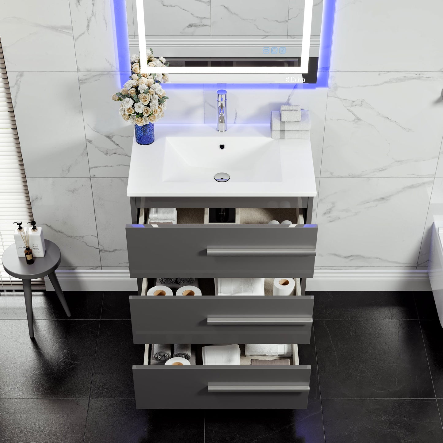 Eviva Deluxe Bath Vanity with Porcelain Top and Integrated Sink (20"-32")