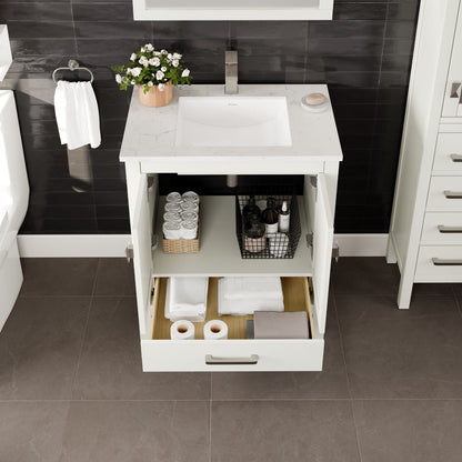 Eviva London Bath Vanity with Carrara Quartz Top and Undermount Porcelain Sink (20"-60")