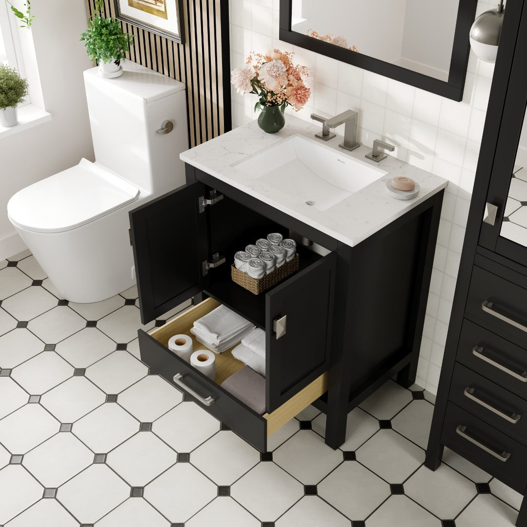 Eviva London Bath Vanity with Carrara Quartz Top and Undermount Porcelain Sink (20"-60")