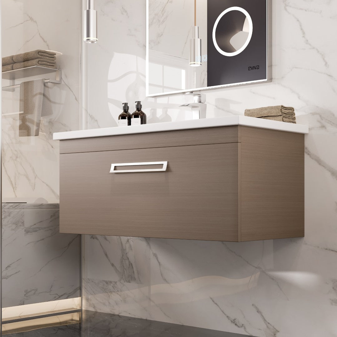 Eviva Orleans Wall Mount Bath Vanity with Porcelain Top and Integrated Sink
